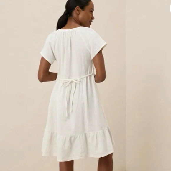 Pact Coastal Double Gauze Breezy Dress Ivory XS - Picture 5 of 12